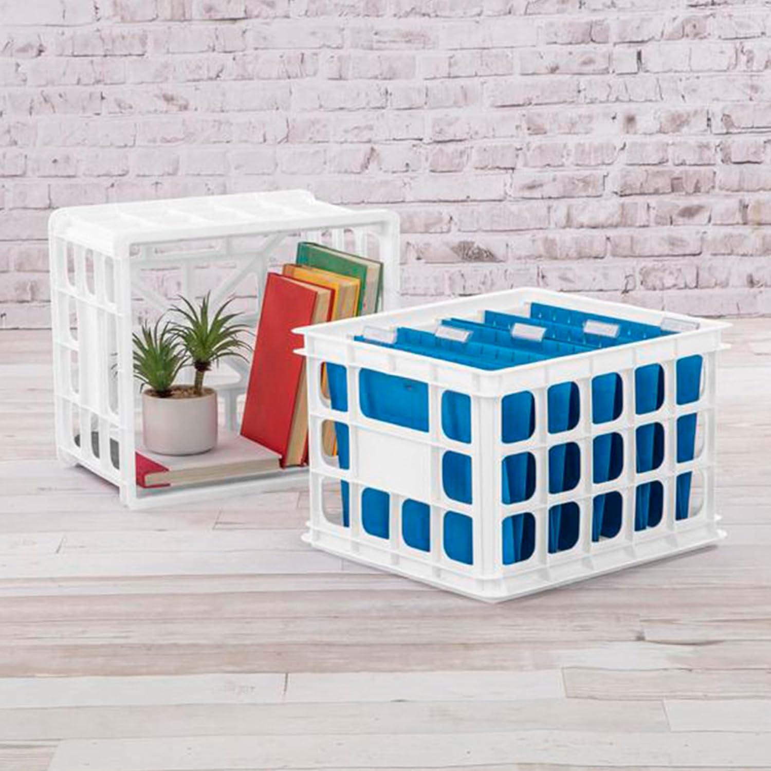 imageSterilite Storage Crate Stackable Plastic Bin Open Basket with Handles Organize Home Garage Office School White 6PackWhite