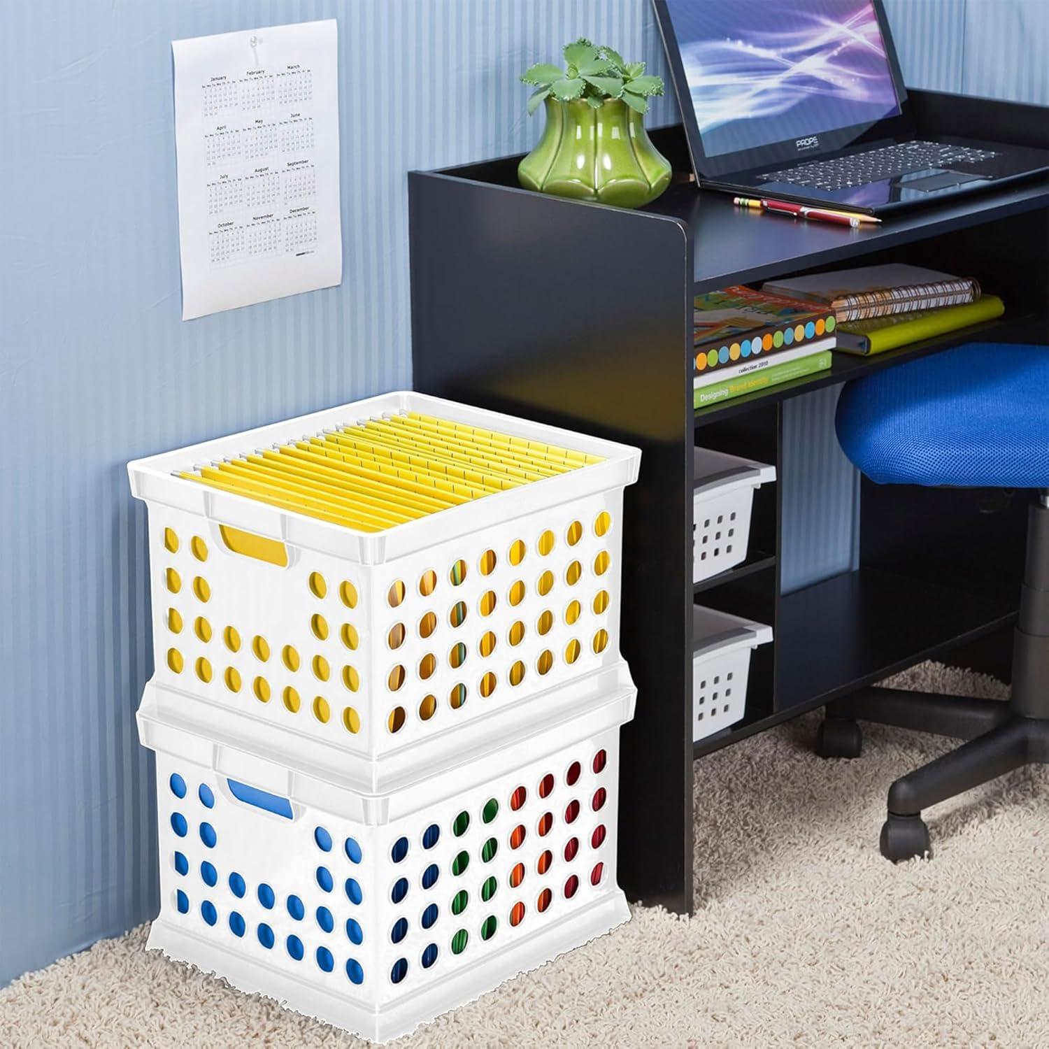 imageSterilite Storage Crate Stackable Plastic Storage Bin with Handles Organize Files at Home Garage Office School White 6Pack