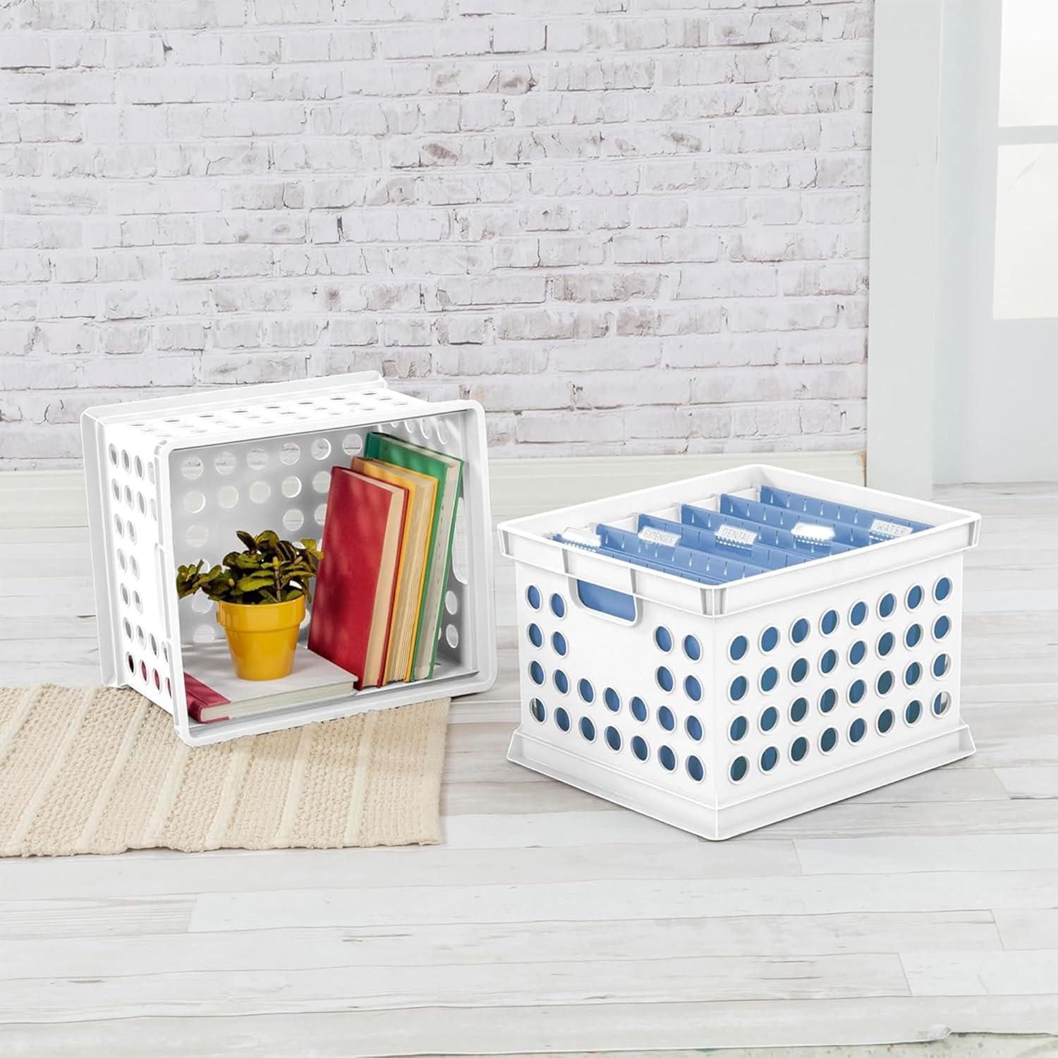 imageSterilite Storage Crate Stackable Plastic Storage Bin with Handles Organize Files at Home Garage Office School White 6Pack