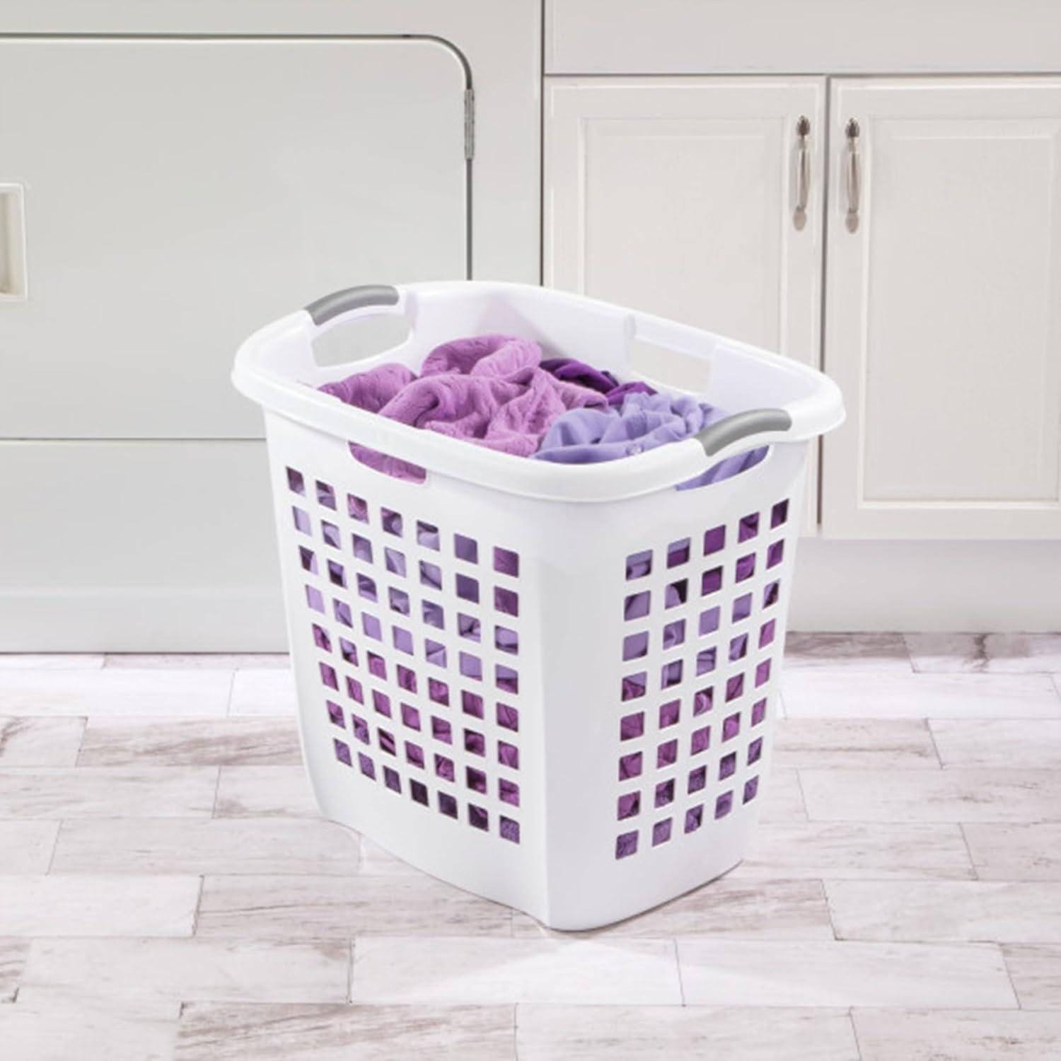 imageSterilite Ultra Easy Carry Laundry Hamper Comfort Handles to Easily Carry Clothes Between the Bedroom and Laundry Room Plastic White 4PackWhite
