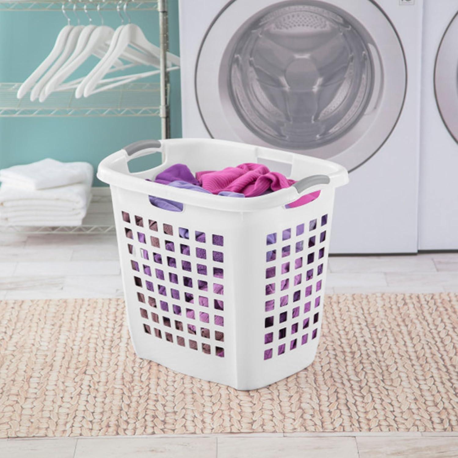 imageSterilite Ultra Easy Carry Laundry Hamper Comfort Handles to Easily Carry Clothes Between the Bedroom and Laundry Room Plastic White 4PackWhite