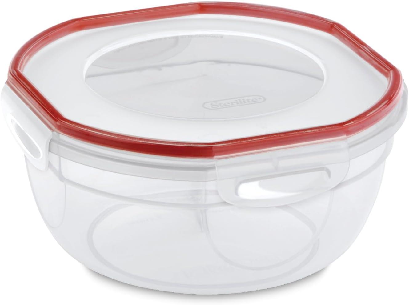 imageSterilite UltraSeal 47 Qt Bowl Large Airtight Food Storage Container Latching Lid Microwave and Dishwasher Safe Clear With Red Gasket 4Pack25 Qt 4Pack