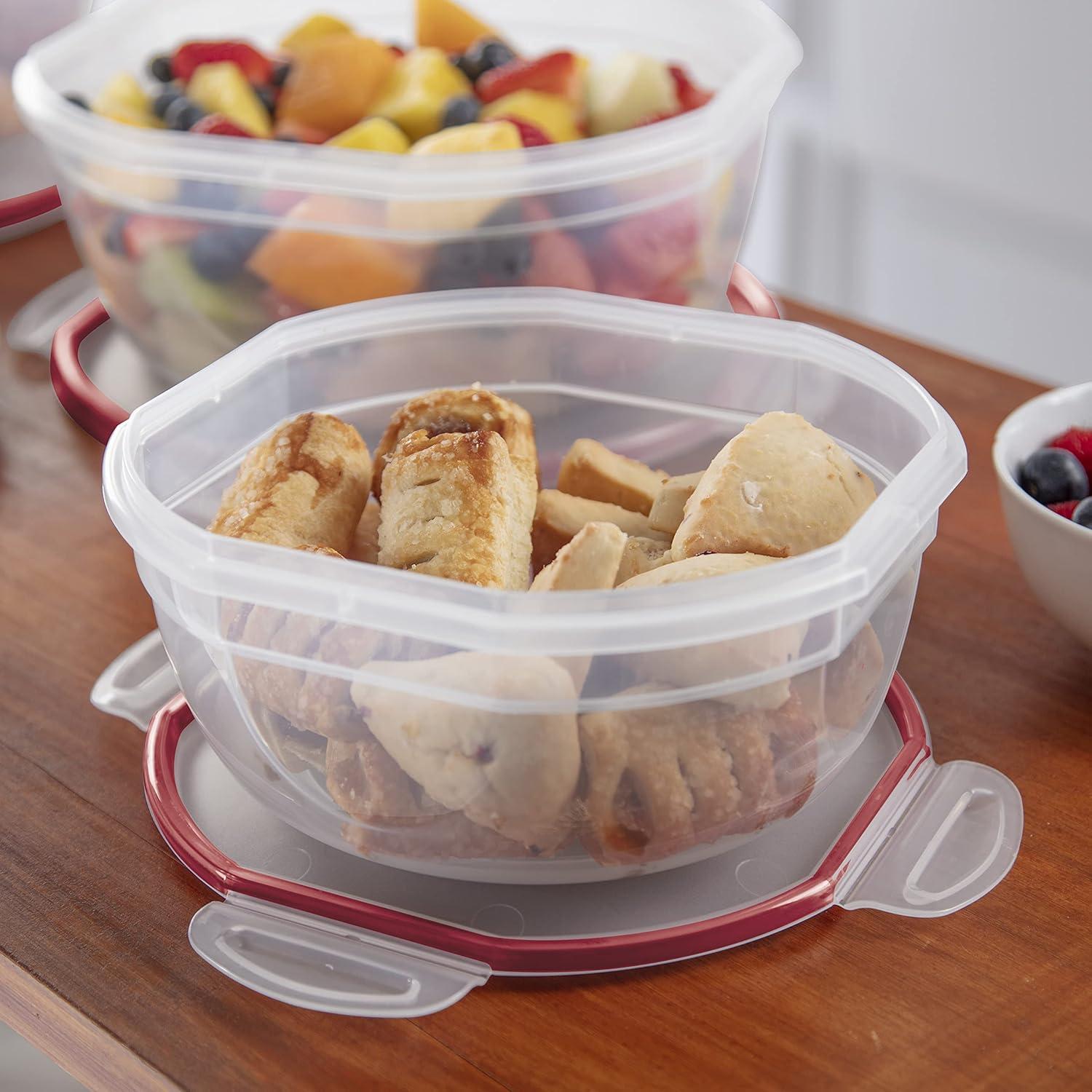 imageSterilite UltraSeal 47 Qt Bowl Large Airtight Food Storage Container Latching Lid Microwave and Dishwasher Safe Clear With Red Gasket 4Pack25 Qt 4Pack