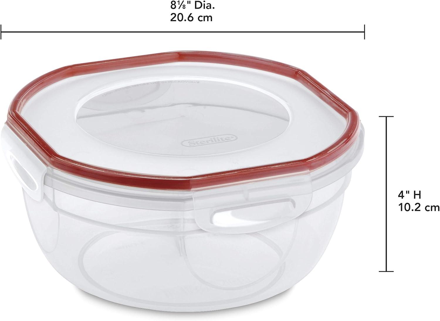 imageSterilite UltraSeal 47 Qt Bowl Large Airtight Food Storage Container Latching Lid Microwave and Dishwasher Safe Clear With Red Gasket 4Pack25 Qt 4Pack