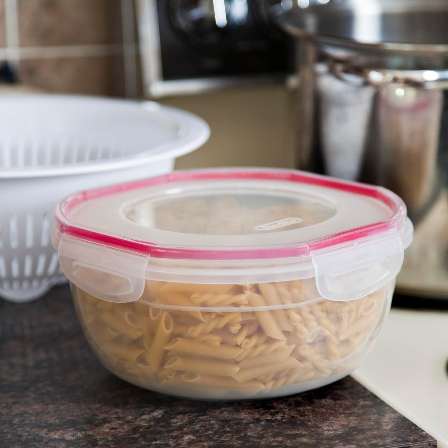imageSterilite UltraSeal 47 Qt Bowl Large Airtight Food Storage Container Latching Lid Microwave and Dishwasher Safe Clear With Red Gasket 4Pack47 Qt 4Pack