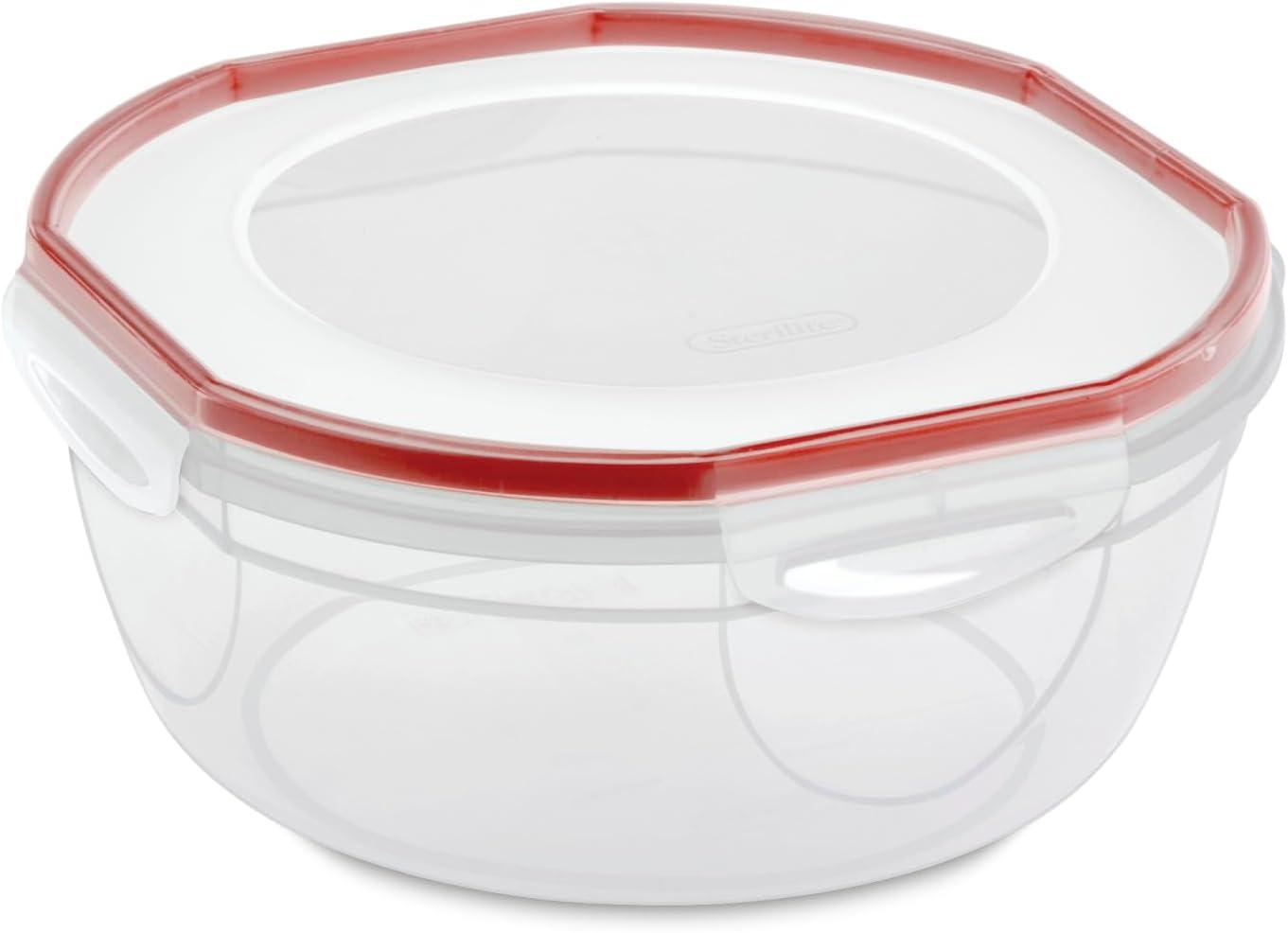 imageSterilite UltraSeal 47 Qt Bowl Large Airtight Food Storage Container Latching Lid Microwave and Dishwasher Safe Clear With Red Gasket 4Pack47 Qt 4Pack