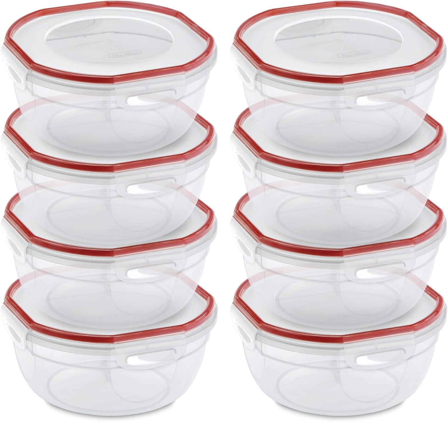 imageSterilite UltraSeal 81 Qt Bowl Large Airtight Food Storage Container Latching Lid Microwave and Dishwasher Safe Clear With Red Gasket 2Pack25 Quart