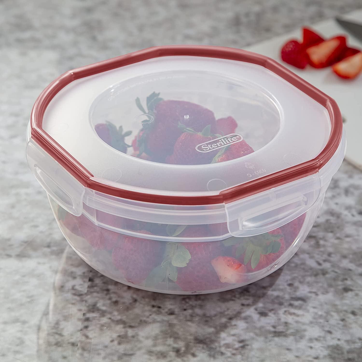 imageSterilite UltraSeal 81 Qt Bowl Large Airtight Food Storage Container Latching Lid Microwave and Dishwasher Safe Clear With Red Gasket 2Pack25 Quart