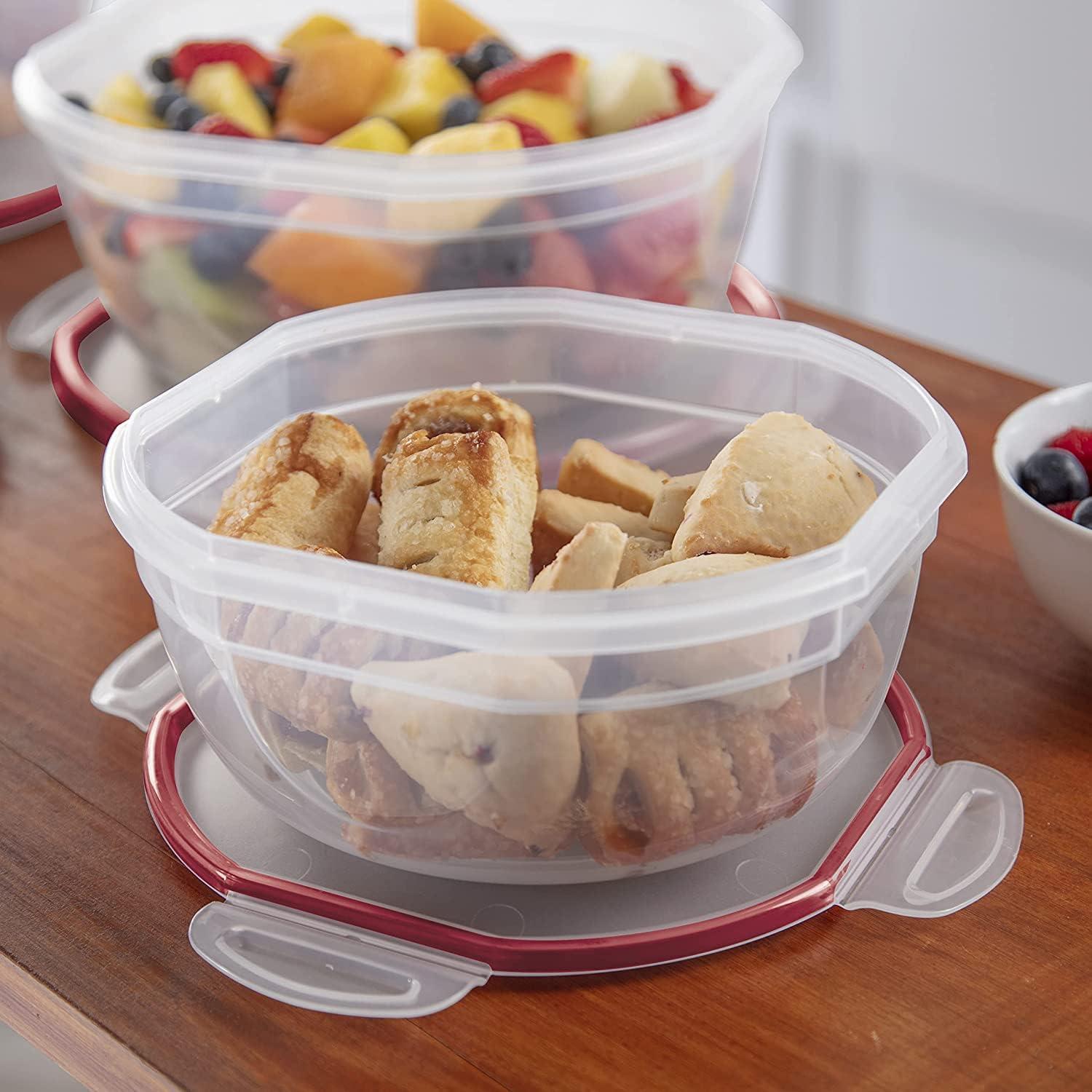 imageSterilite UltraSeal 81 Qt Bowl Large Airtight Food Storage Container Latching Lid Microwave and Dishwasher Safe Clear With Red Gasket 2Pack25 Quart