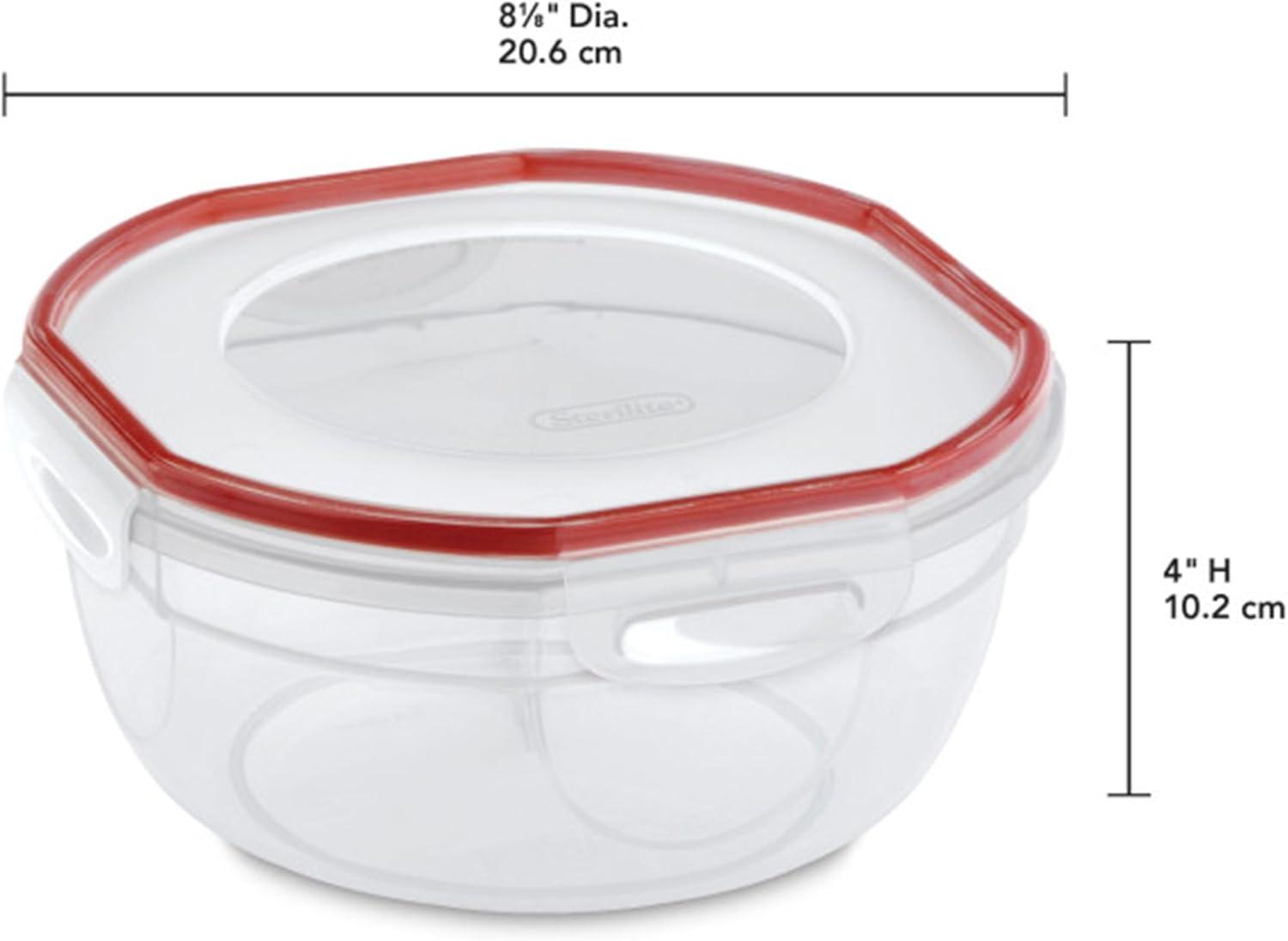 imageSterilite UltraSeal 81 Qt Bowl Large Airtight Food Storage Container Latching Lid Microwave and Dishwasher Safe Clear With Red Gasket 2Pack25 Quart