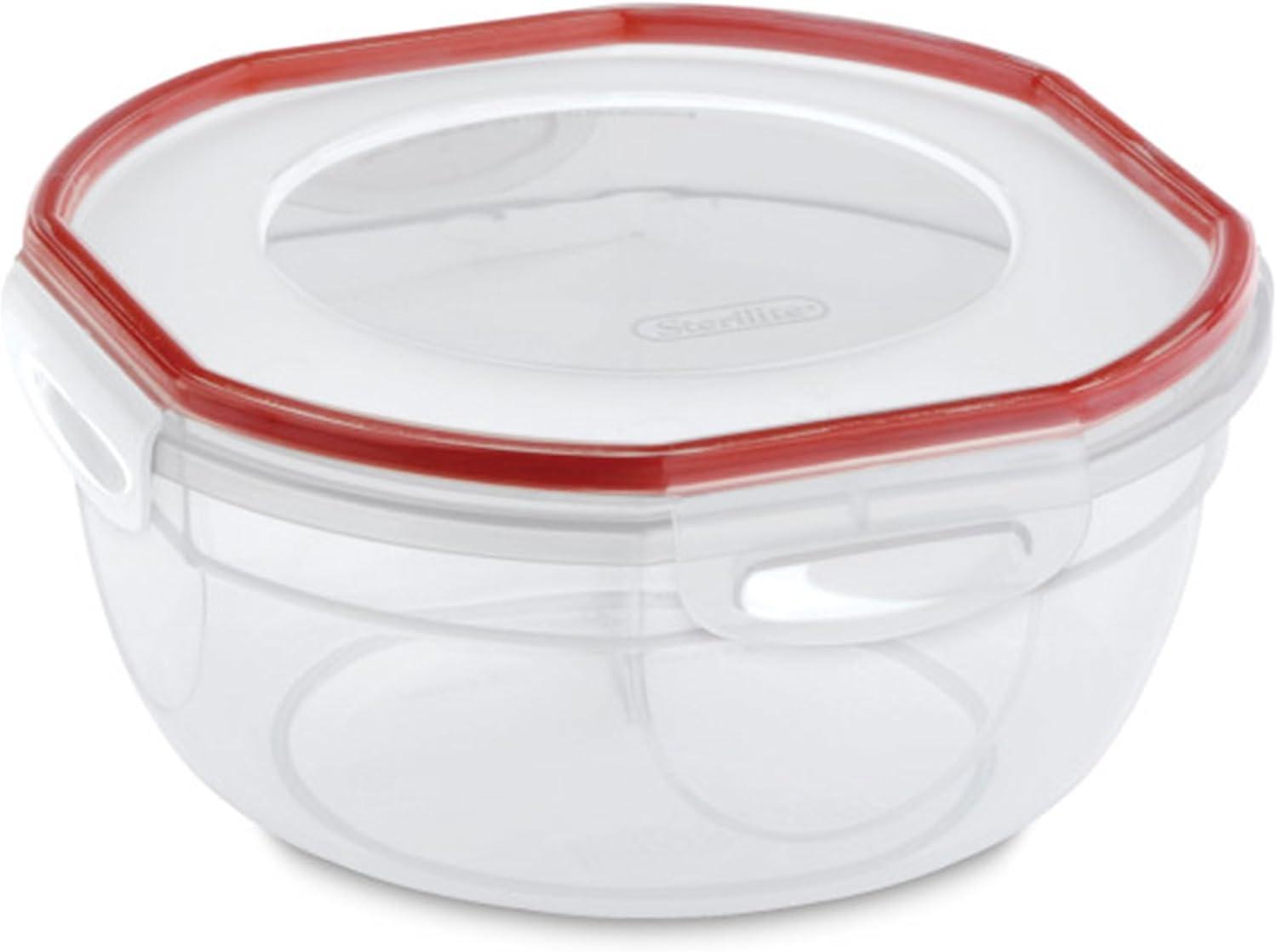 imageSterilite UltraSeal 81 Qt Bowl Large Airtight Food Storage Container Latching Lid Microwave and Dishwasher Safe Clear With Red Gasket 2Pack25 Quart