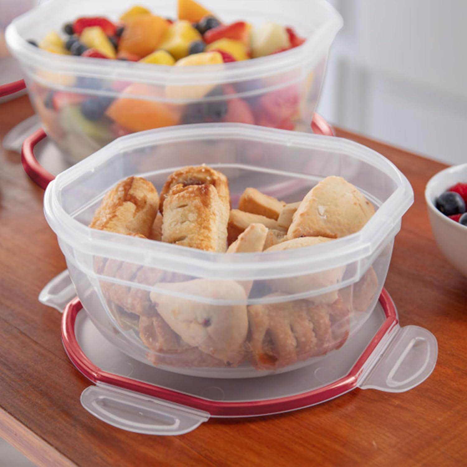imageSterilite UltraSeal 81 Qt Bowl Large Airtight Food Storage Container Latching Lid Microwave and Dishwasher Safe Clear With Red Gasket 2Pack25 Quart
