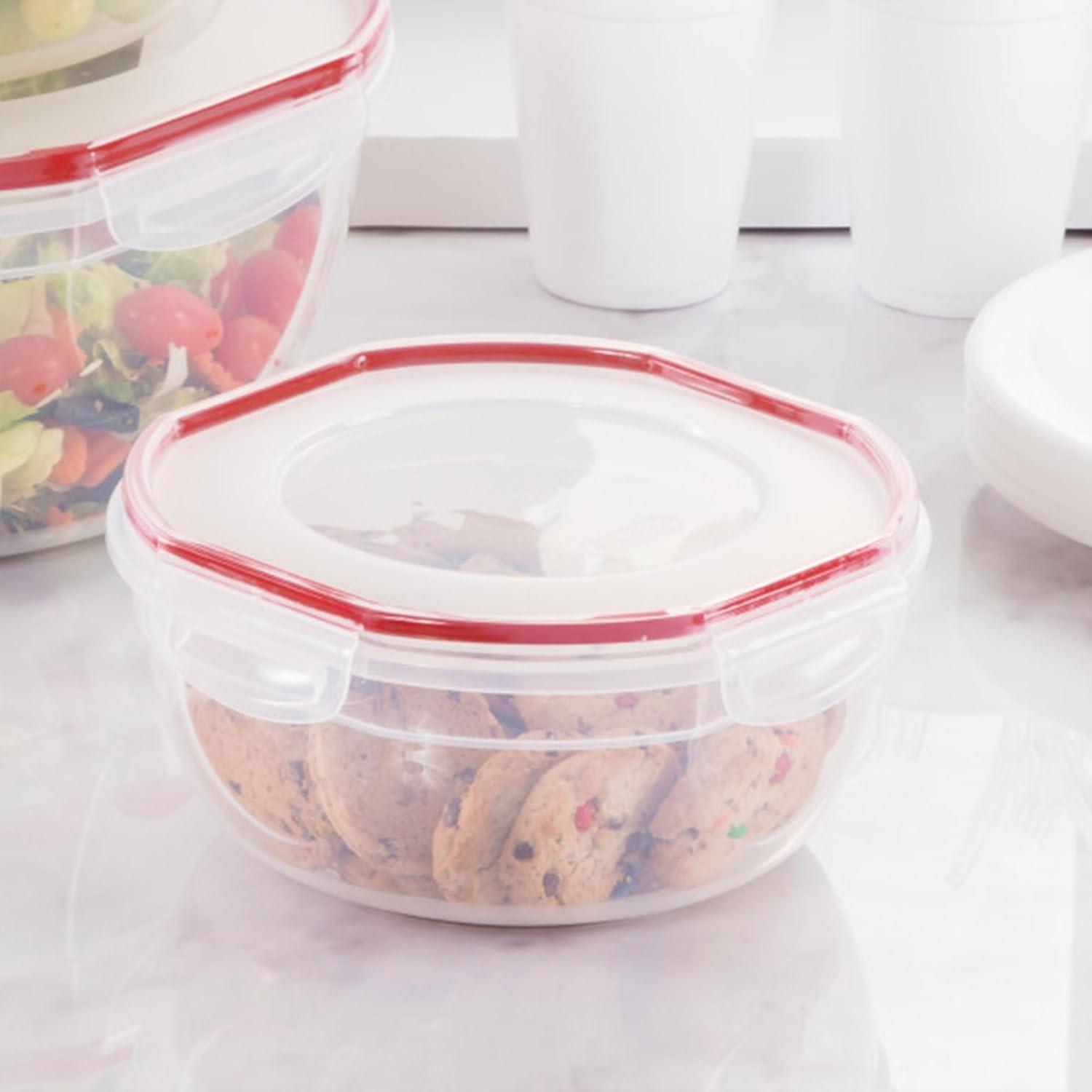 imageSterilite UltraSeal 81 Qt Bowl Large Airtight Food Storage Container Latching Lid Microwave and Dishwasher Safe Clear With Red Gasket 2Pack25 Quart