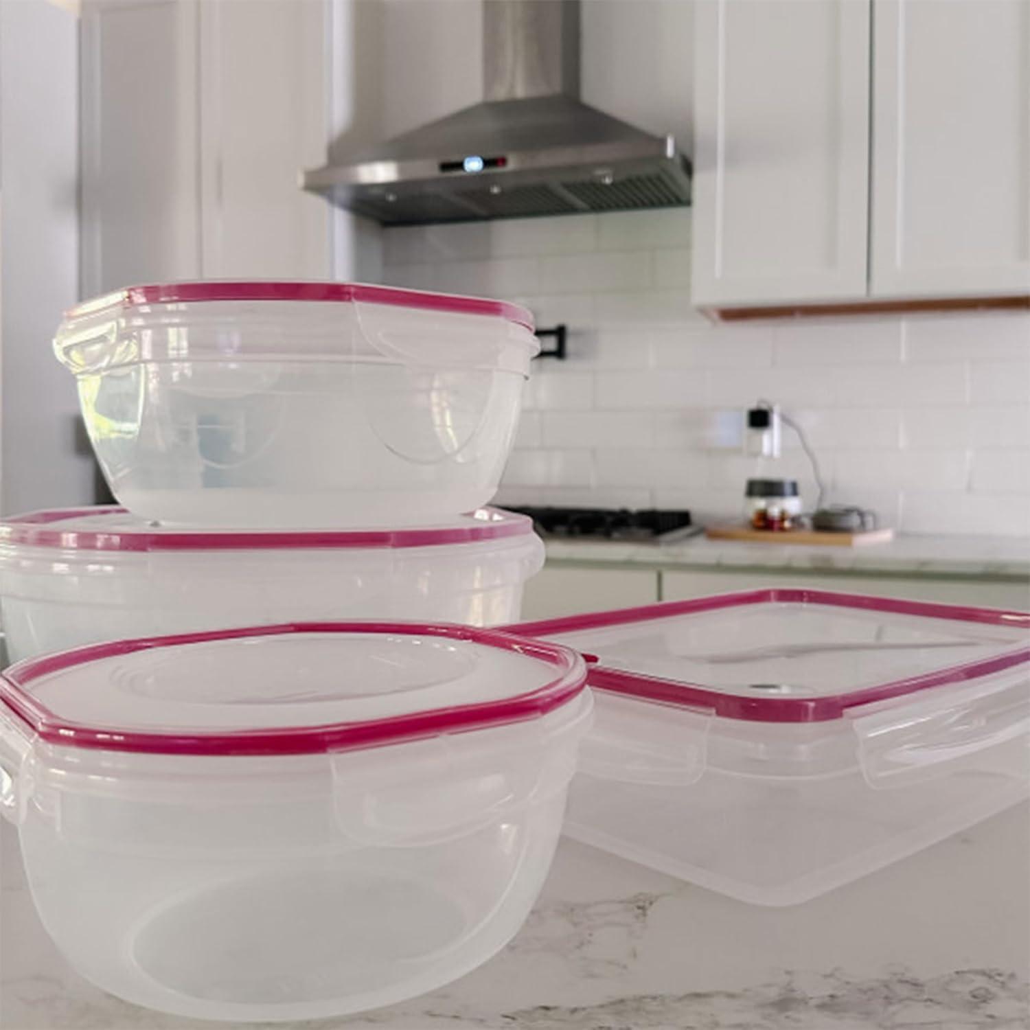 imageSterilite UltraSeal 81 Qt Bowl Large Airtight Food Storage Container Latching Lid Microwave and Dishwasher Safe Clear With Red Gasket 2Pack25 Quart