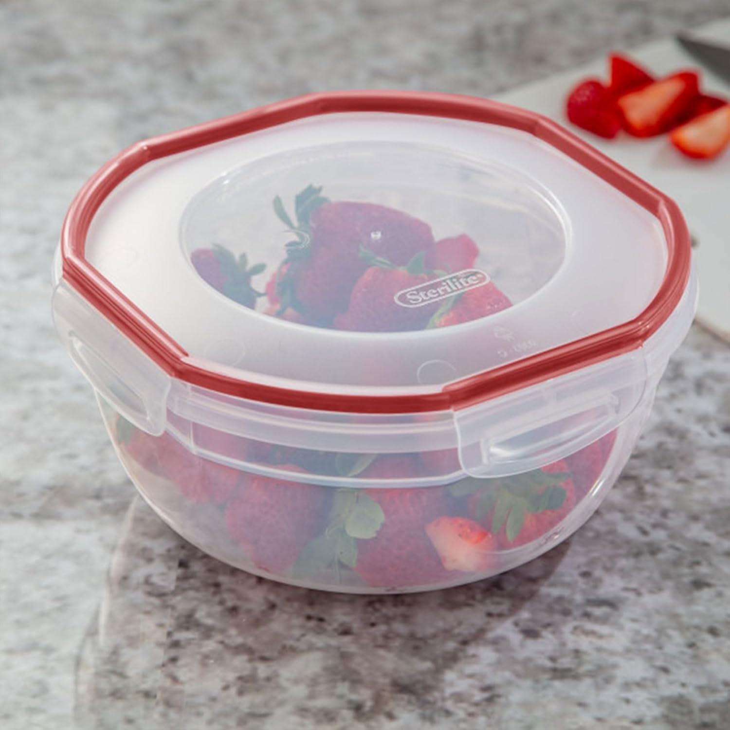 imageSterilite UltraSeal 81 Qt Bowl Large Airtight Food Storage Container Latching Lid Microwave and Dishwasher Safe Clear With Red Gasket 2Pack25 Quart