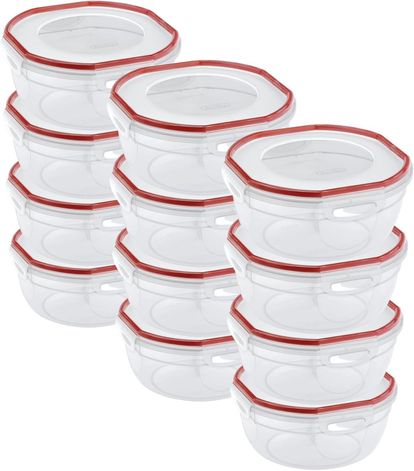 imageSterilite UltraSeal 81 Qt Bowl Large Airtight Food Storage Container Latching Lid Microwave and Dishwasher Safe Clear With Red Gasket 2Pack25 Quart