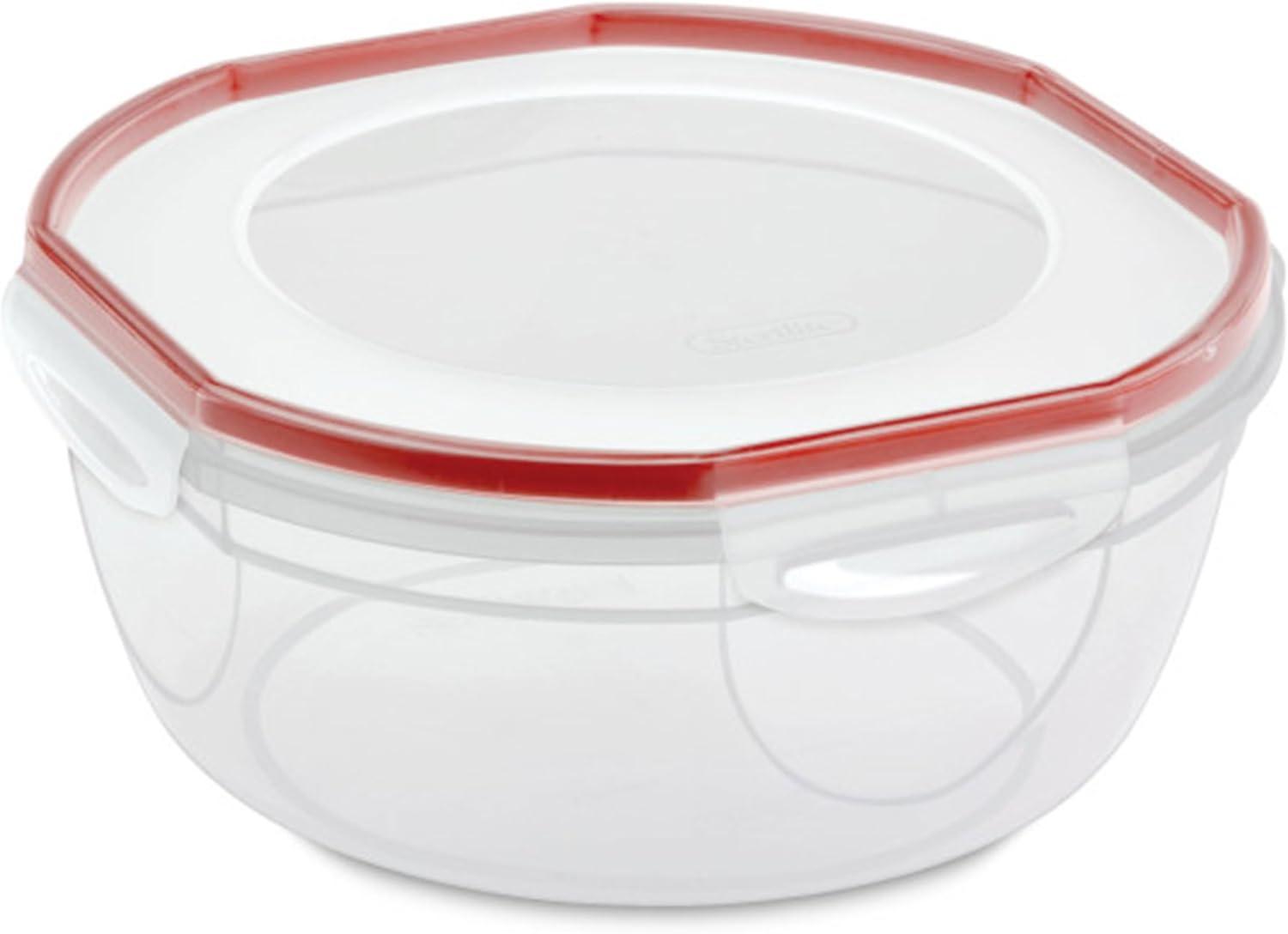 imageSterilite UltraSeal 81 Qt Bowl Large Airtight Food Storage Container Latching Lid Microwave and Dishwasher Safe Clear With Red Gasket 2Pack47 Quart