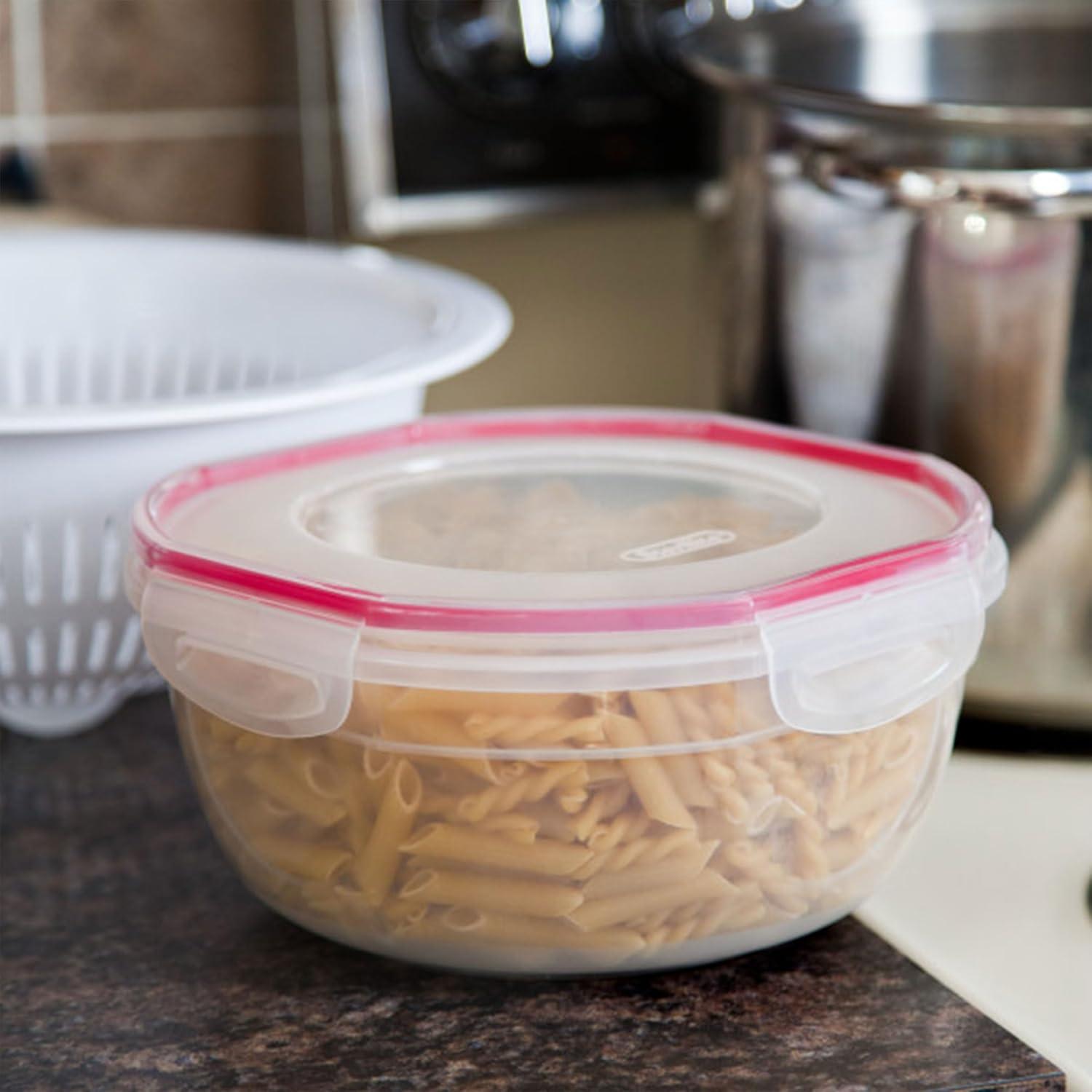 imageSterilite UltraSeal 81 Qt Bowl Large Airtight Food Storage Container Latching Lid Microwave and Dishwasher Safe Clear With Red Gasket 2Pack47 Quart