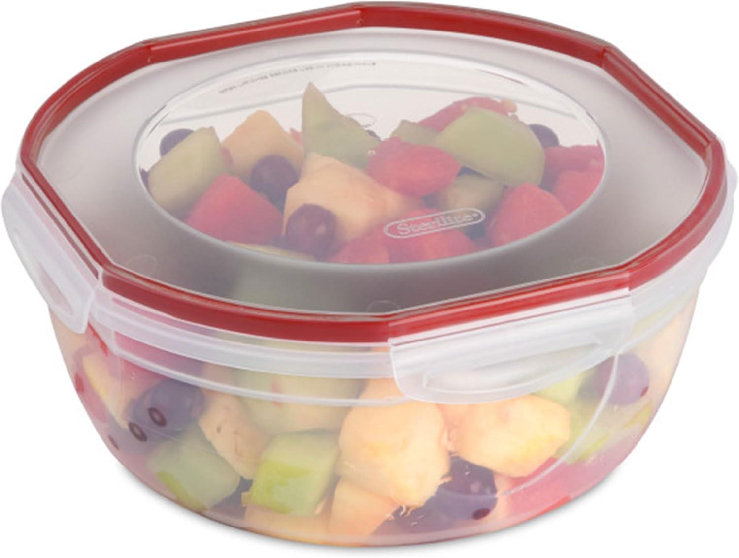 imageSterilite UltraSeal 81 Qt Bowl Large Airtight Food Storage Container Latching Lid Microwave and Dishwasher Safe Clear With Red Gasket 2Pack47 Quart