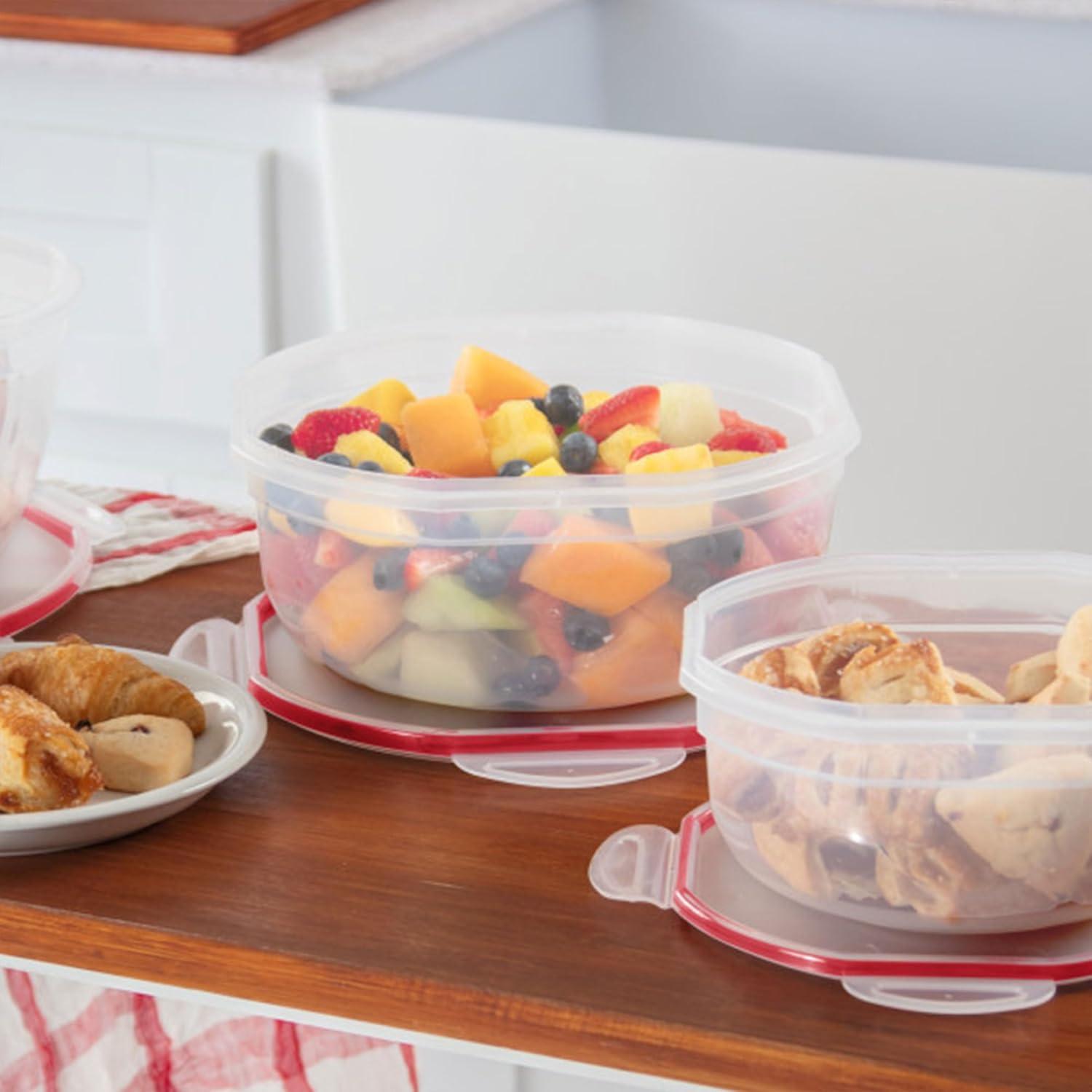 imageSterilite UltraSeal 81 Qt Bowl Large Airtight Food Storage Container Latching Lid Microwave and Dishwasher Safe Clear With Red Gasket 2Pack47 Quart