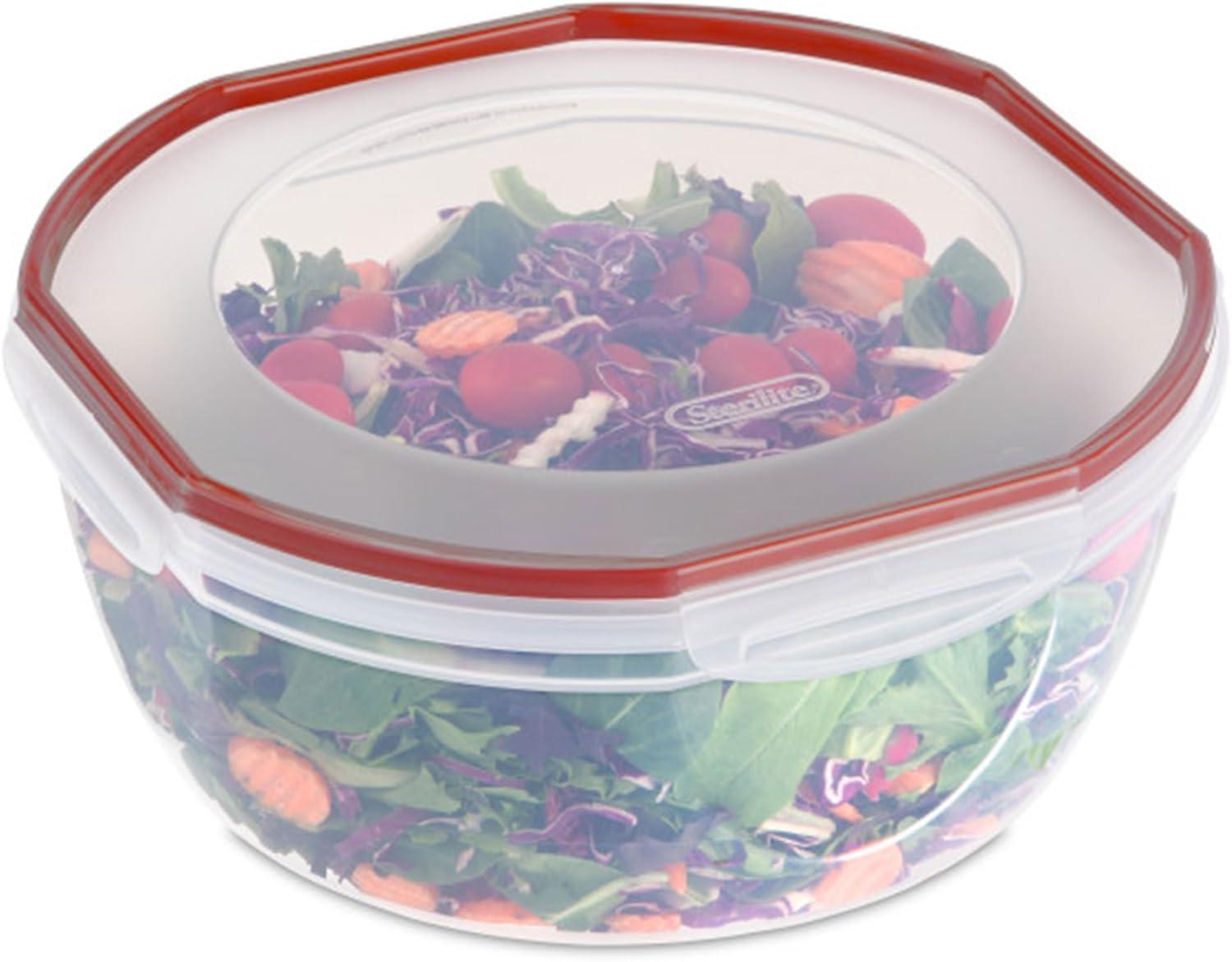 imageSterilite UltraSeal 81 Qt Bowl Large Airtight Food Storage Container Latching Lid Microwave and Dishwasher Safe Clear With Red Gasket 2Pack81 Quart