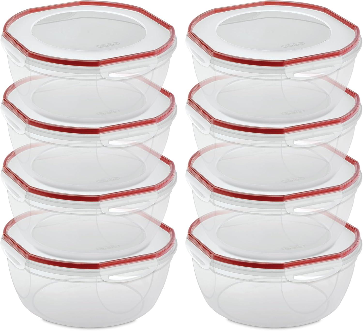 imageSterilite UltraSeal 81 Qt Bowl Large Airtight Food Storage Container Latching Lid Microwave and Dishwasher Safe Clear With Red Gasket 2Pack81 Quart
