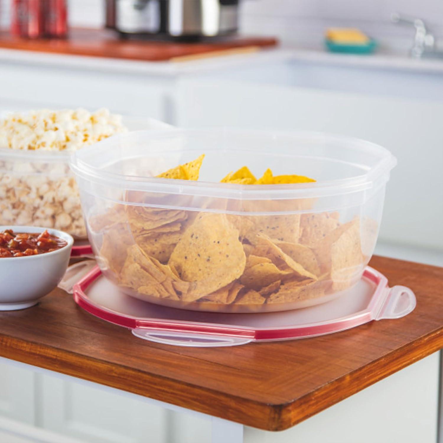 imageSterilite UltraSeal 81 Qt Bowl Large Airtight Food Storage Container Latching Lid Microwave and Dishwasher Safe Clear With Red Gasket 2Pack81 Quart