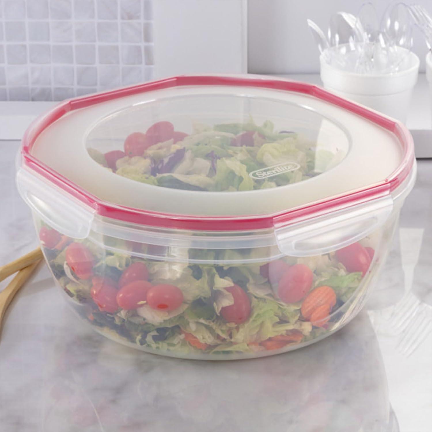 imageSterilite UltraSeal 81 Qt Bowl Large Airtight Food Storage Container Latching Lid Microwave and Dishwasher Safe Clear With Red Gasket 2Pack81 Quart