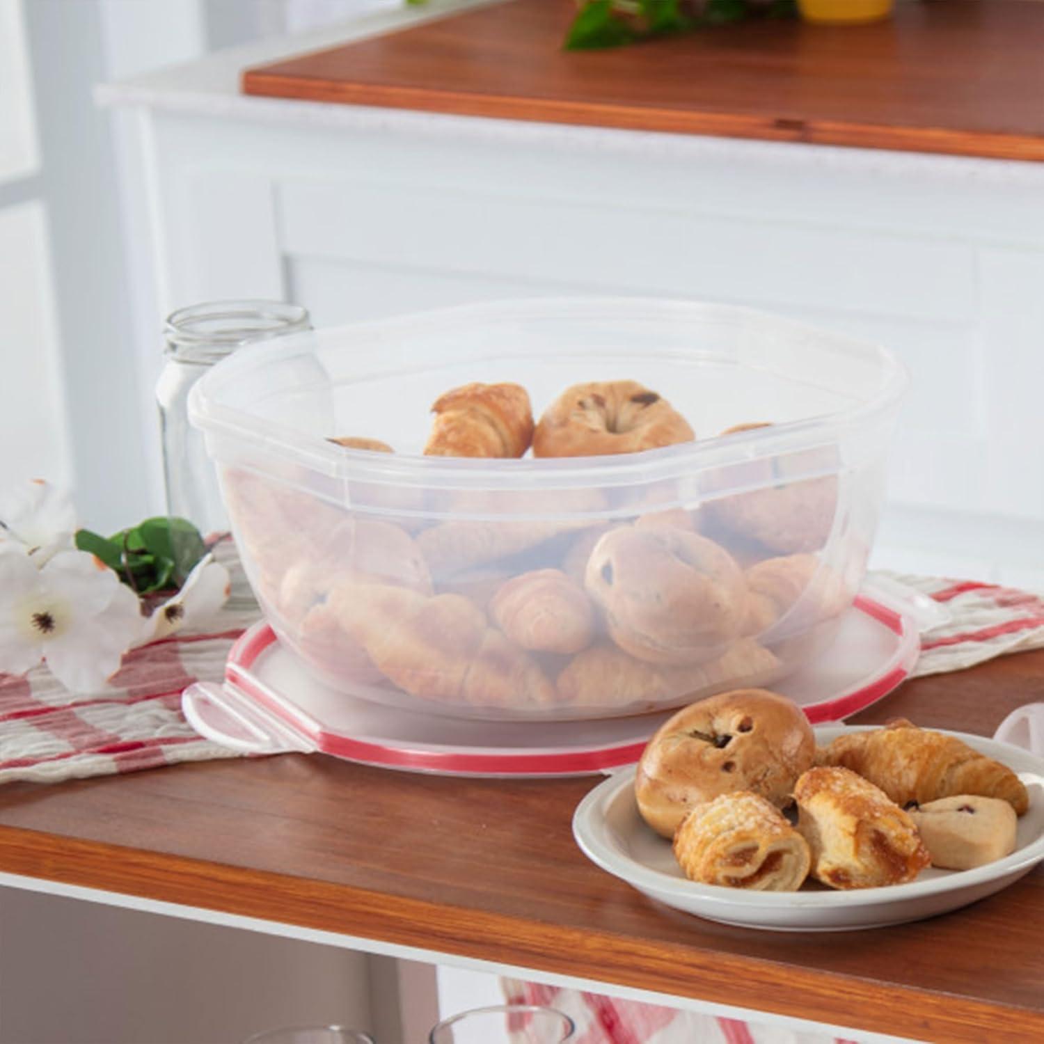 imageSterilite UltraSeal 81 Qt Bowl Large Airtight Food Storage Container Latching Lid Microwave and Dishwasher Safe Clear With Red Gasket 2Pack81 Quart