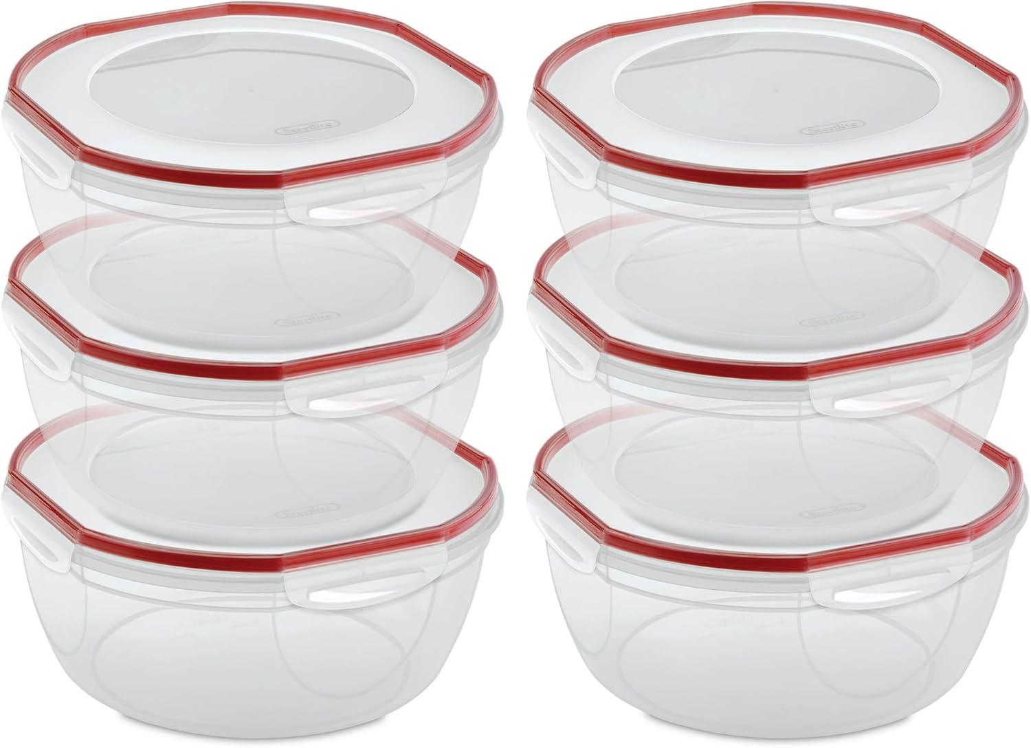 imageSterilite UltraSeal 81 Qt Bowl Large Airtight Food Storage Container Latching Lid Microwave and Dishwasher Safe Clear With Red Gasket 2Pack81 Quart