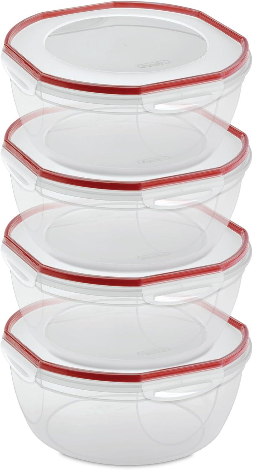 imageSterilite UltraSeal 81 Qt Bowl Large Airtight Food Storage Container Latching Lid Microwave and Dishwasher Safe Clear With Red Gasket 2Pack81 Quart