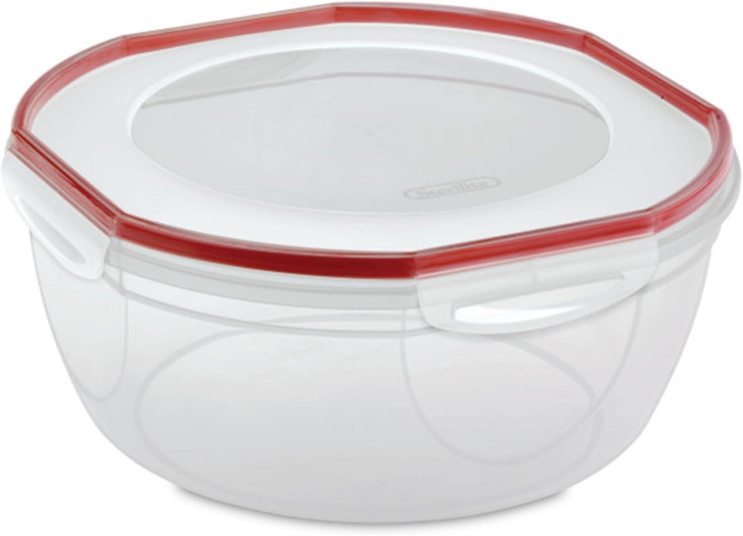 imageSterilite UltraSeal 81 Qt Bowl Large Airtight Food Storage Container Latching Lid Microwave and Dishwasher Safe Clear With Red Gasket 2Pack81 Quart