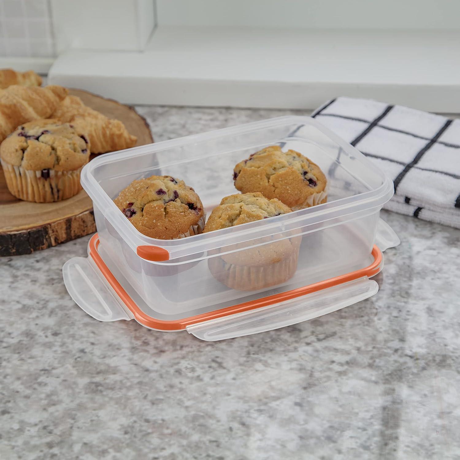 imageSterilite UltraSeal 83 Cup Rectangle Airtight Food Storage Container Latching Lid Microwave and Dishwasher Safe Clear With Orange Gasket 6Pack83 Cup