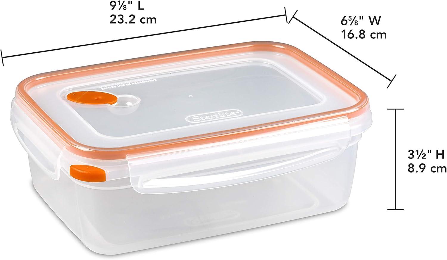 imageSterilite UltraSeal 83 Cup Rectangle Airtight Food Storage Container Latching Lid Microwave and Dishwasher Safe Clear With Orange Gasket 6Pack83 Cup