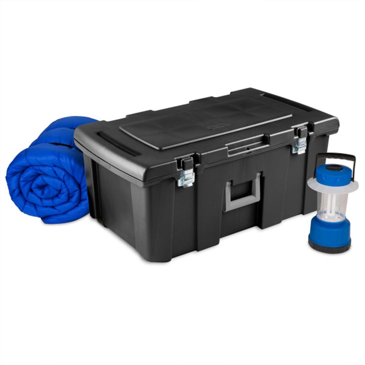 imageSterilite Wheeled Footlocker Lockable Plastic Utility Storage Container BlackBlack