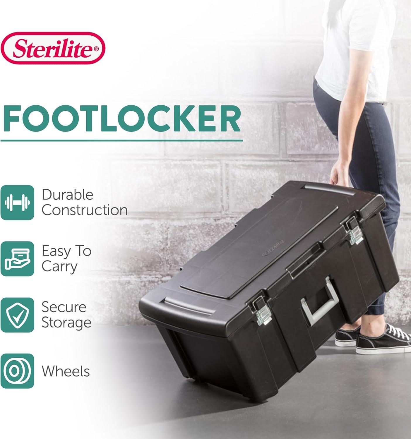 imageSterilite Wheeled Footlocker Lockable Plastic Utility Storage Container BlackBlack