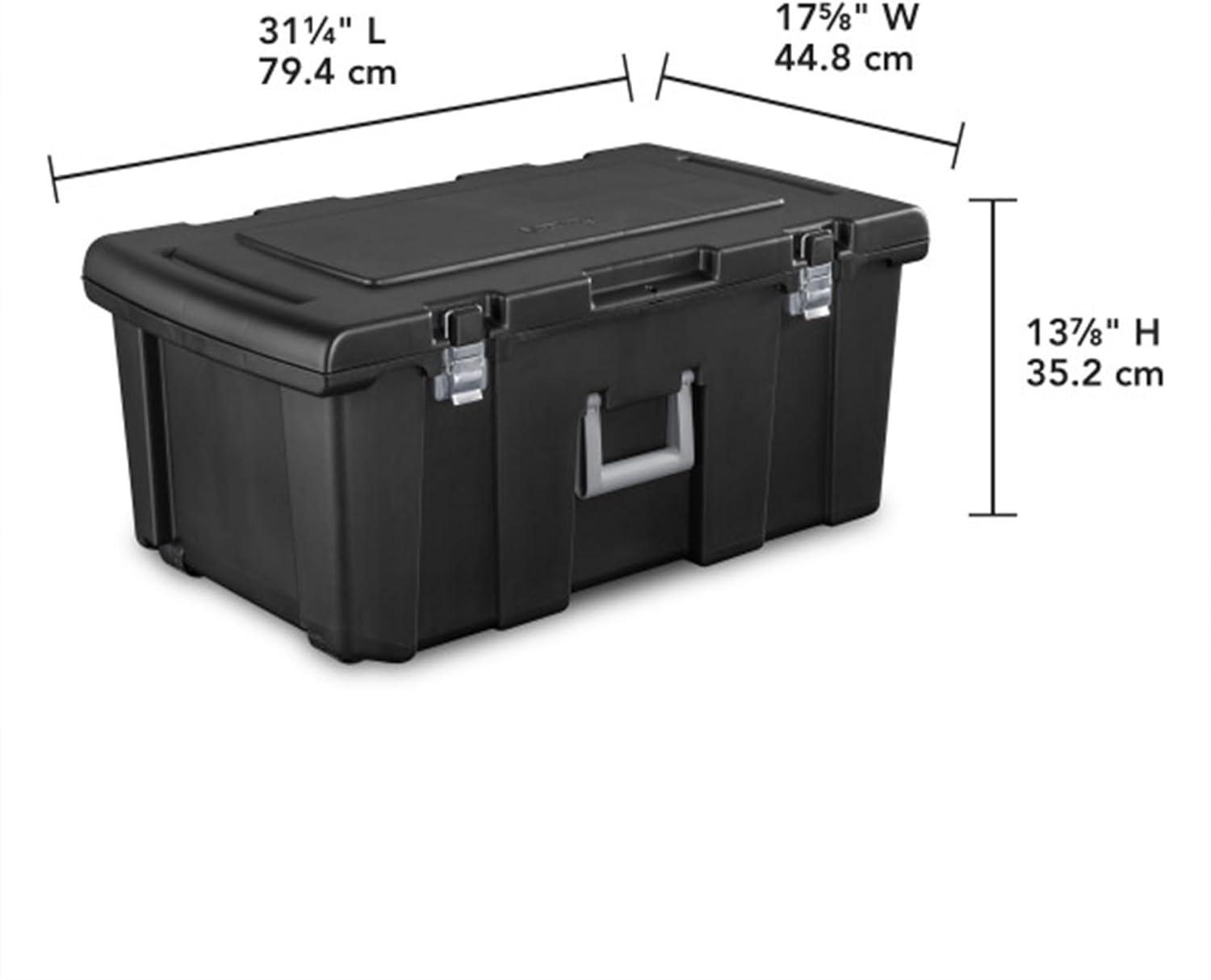 imageSterilite Wheeled Footlocker Lockable Plastic Utility Storage Container BlackBlack