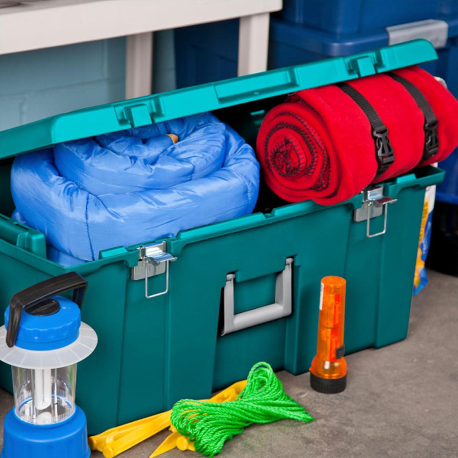imageSterilite Wheeled Footlocker Lockable Plastic Utility Storage Container BlackBlue