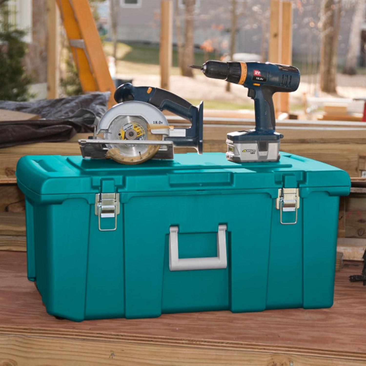 imageSterilite Wheeled Footlocker Lockable Plastic Utility Storage Container BlackBlue