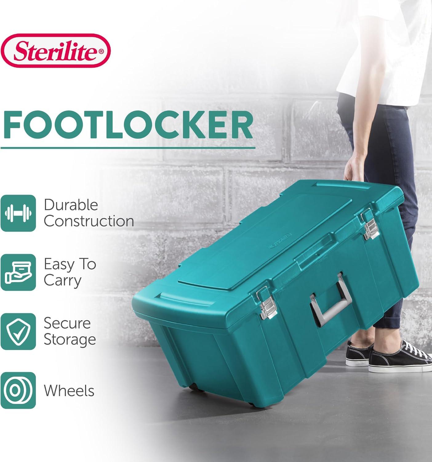 imageSterilite Wheeled Footlocker Lockable Plastic Utility Storage Container BlackBlue