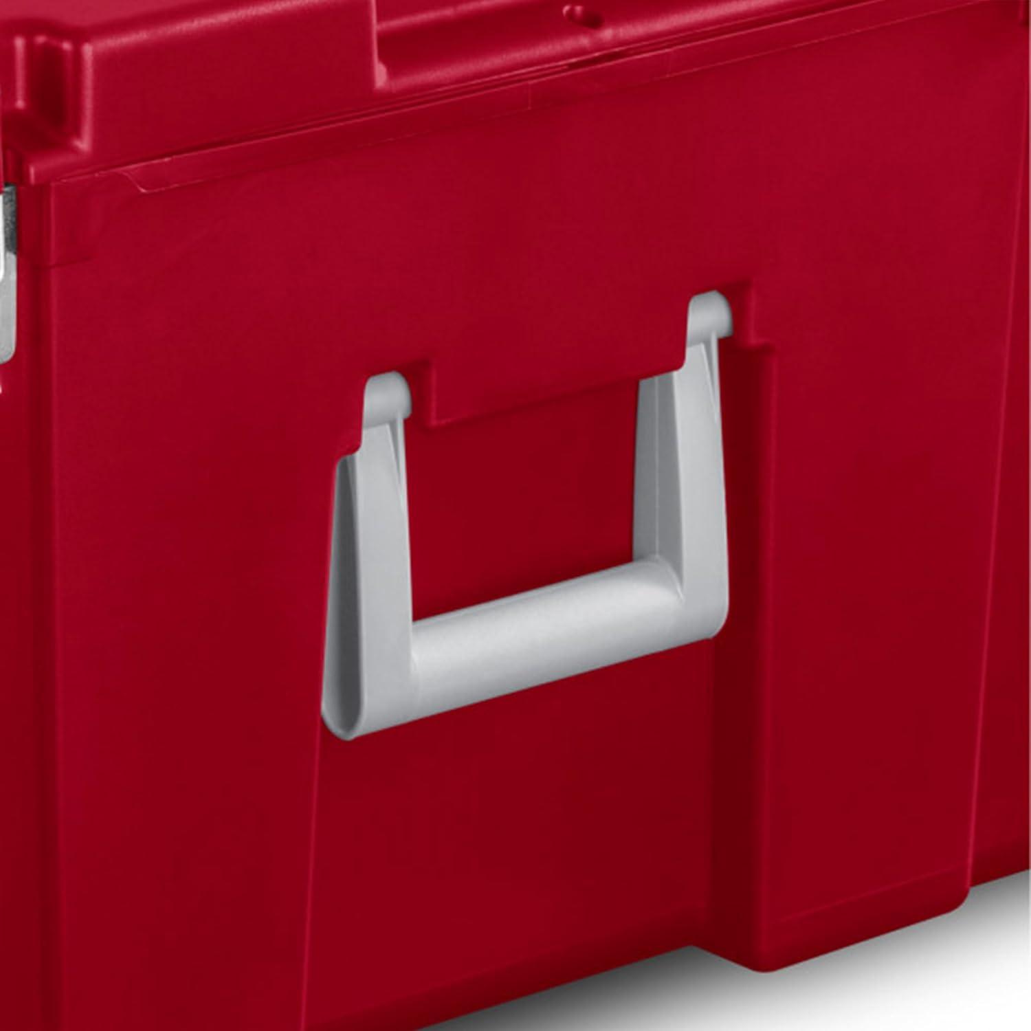 imageSterilite Wheeled Footlocker Lockable Plastic Utility Storage Container BlackRed