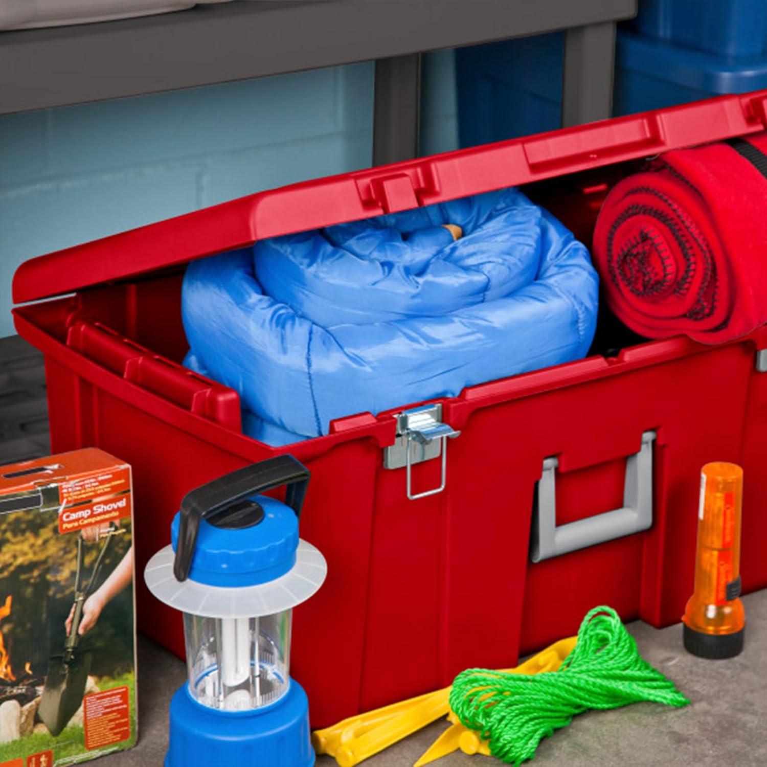 imageSterilite Wheeled Footlocker Lockable Plastic Utility Storage Container BlackRed