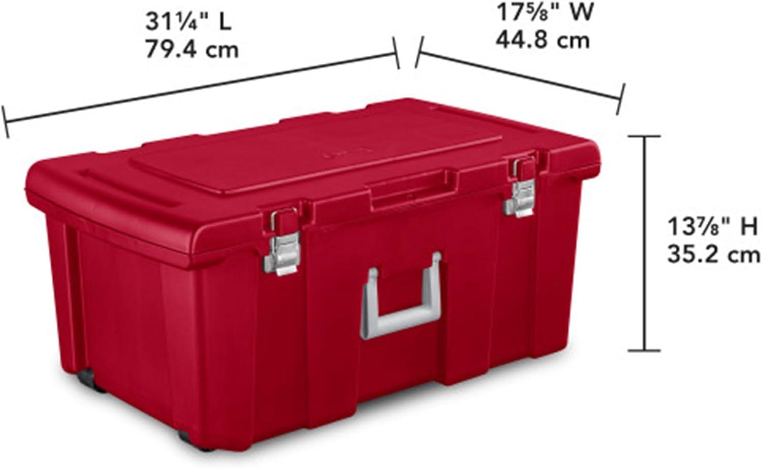 imageSterilite Wheeled Footlocker Lockable Plastic Utility Storage Container BlackRed