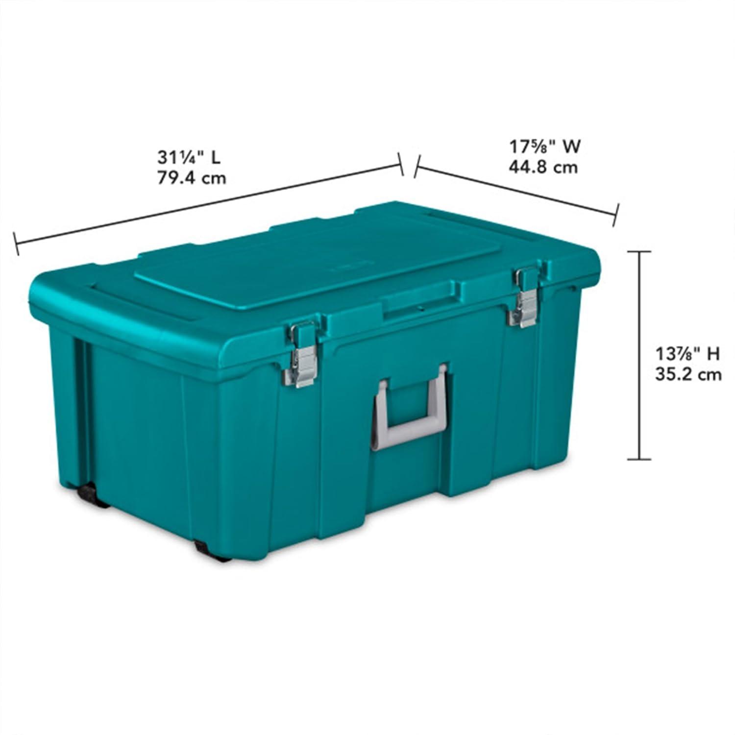 imageSterilite Wheeled Footlocker Lockable Plastic Utility Storage Container BlackTeal