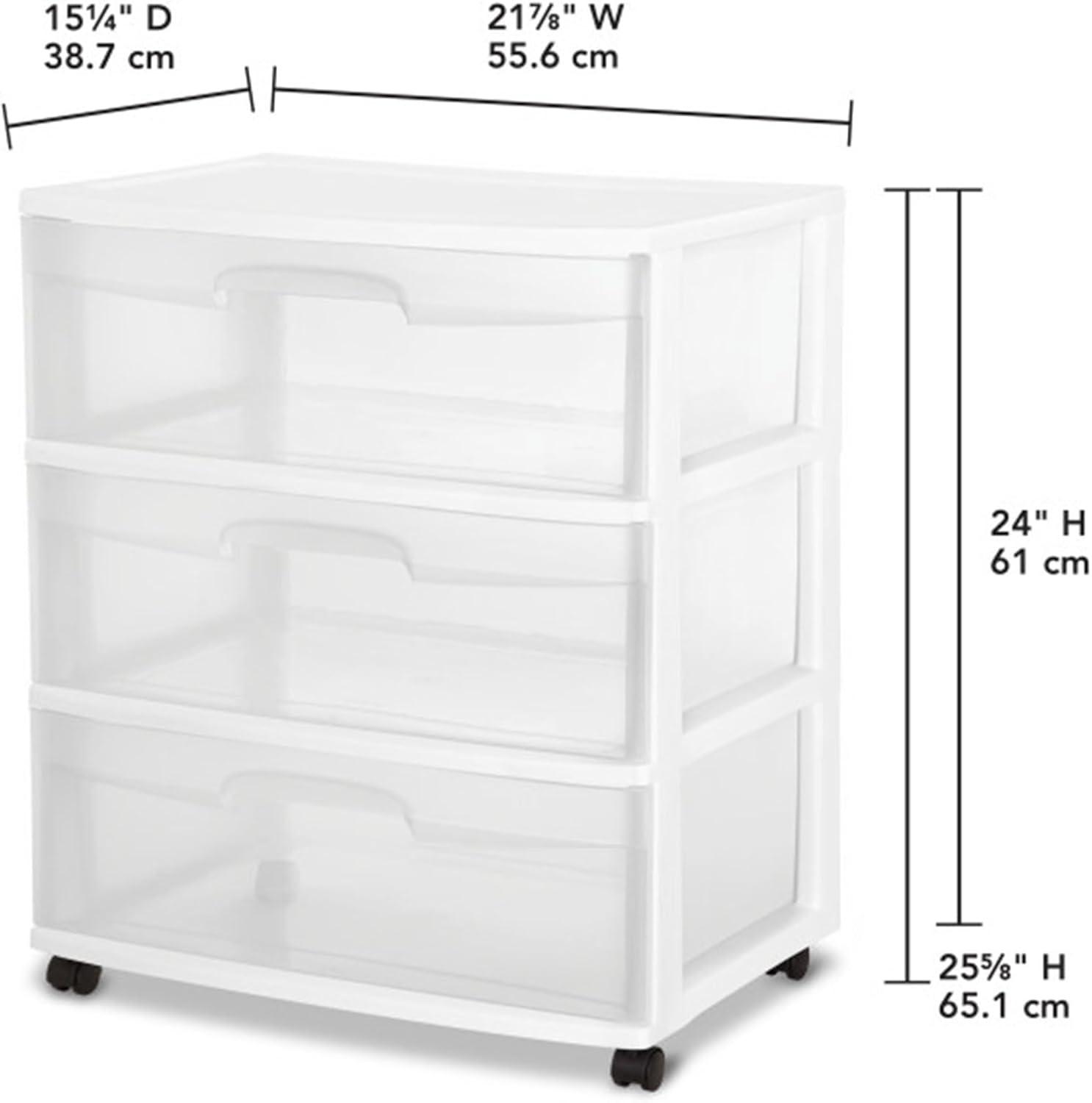 imageSterilite Wide 3 Drawer Storage with Wheels Plastic Rolling Organization Cart White FrameOne Size