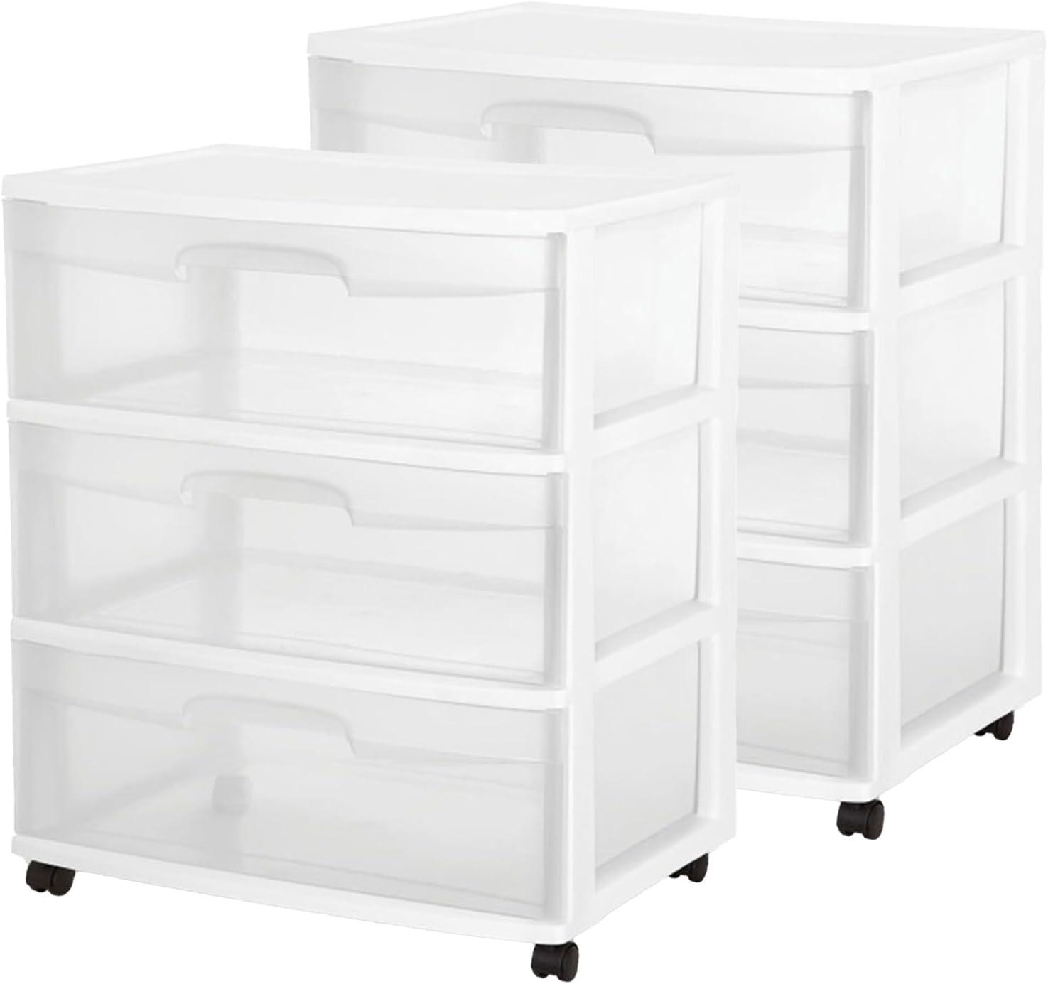 imageSterilite Wide 3 Drawer Storage with Wheels Plastic Rolling Organization Cart White FrameOne Size