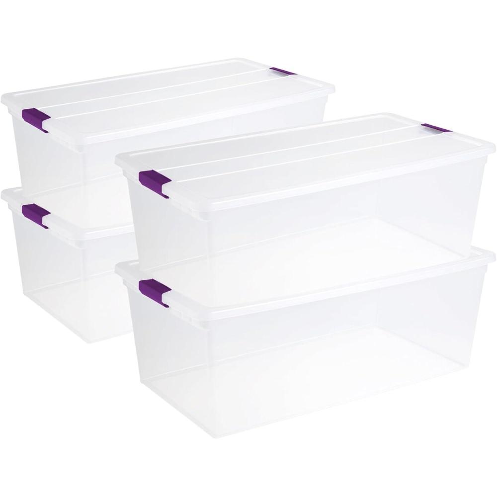 imageSTERILITE 15 Qt ClearView Latch Storage Box Stackable Bin with Latching Lid Plastic Container to Organize Shoes in Closet Clear Base Lid Pack of 12110 Quart Pack of 4