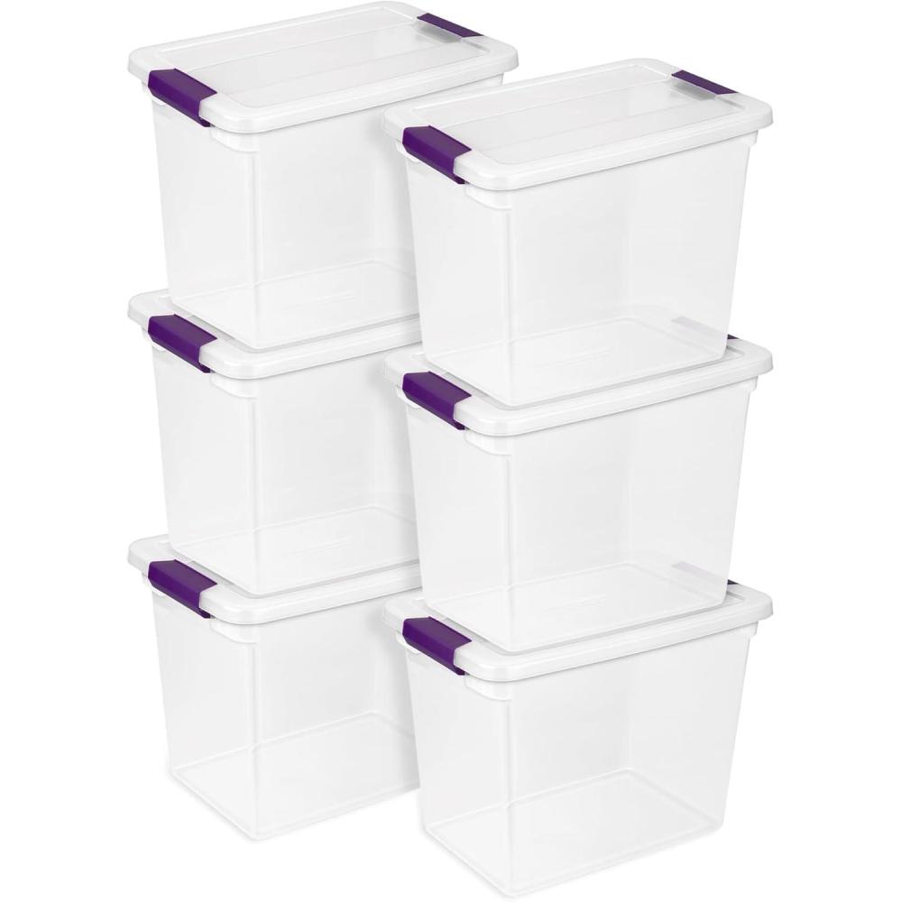 imageSTERILITE 15 Qt ClearView Latch Storage Box Stackable Bin with Latching Lid Plastic Container to Organize Shoes in Closet Clear Base Lid Pack of 1227 Qt Pack of 6