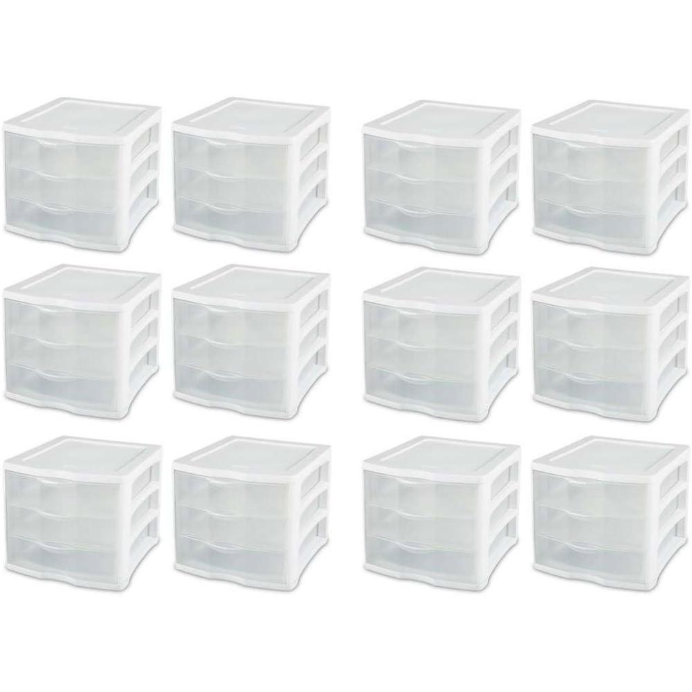 imageSTERILITE 3 Drawer Desktop Storage Unit Tabletop Organizer for Desk Countertop at Home Office Bathroom White with Clear Drawers Pack of 412 Pack