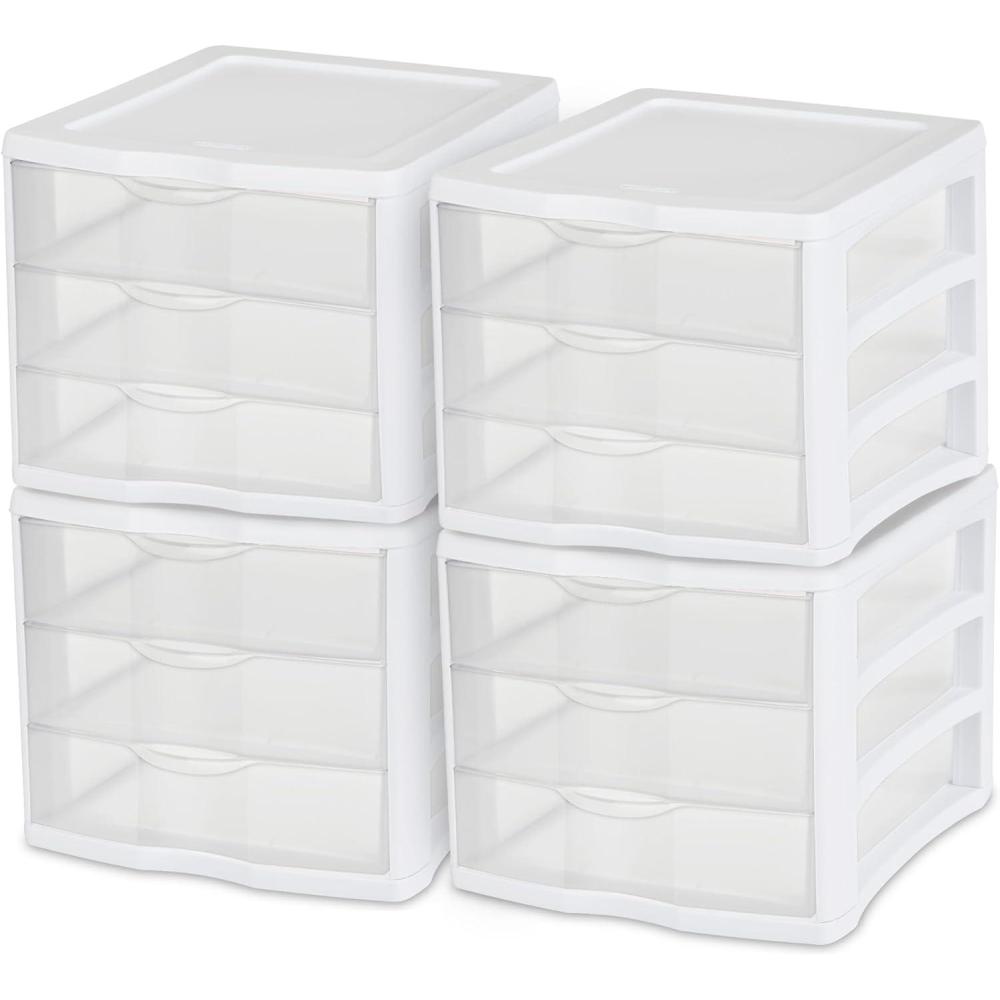 imageSTERILITE 3 Drawer Desktop Storage Unit Tabletop Organizer for Desk Countertop at Home Office Bathroom White with Clear Drawers Pack of 44 Pack